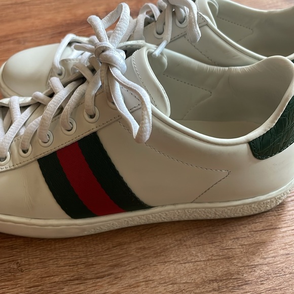Gucci White Green & Red Web Ace Leather Lace Up Low Top Sneakers 36 - Picture 2 of 5